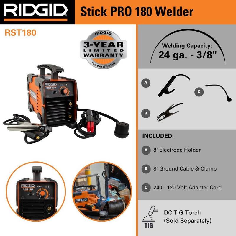 RIDGID 180 Amp, 120-Volt/240-Volt Electric, Stick/TIG Welder - RST180