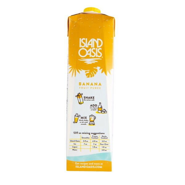Island Oasis Mezcla para Bebida Congelada y Smoothie de Plátano Aseptico en Cartón de 1 Litro, Paquete de 12 - 20376