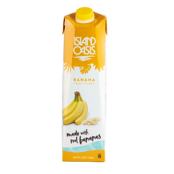 Island Oasis Mezcla para Bebida Congelada y Smoothie de Plátano Aseptico en Cartón de 1 Litro, Paquete de 12 - 20376