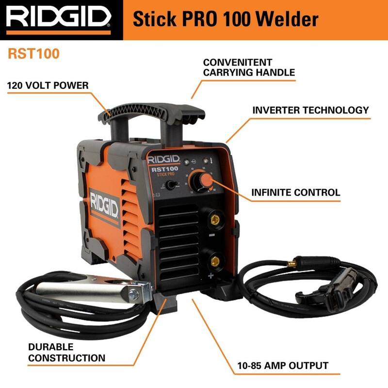 RIDGID 90 Amp, 120-Volt Electric, Arc Welder, Stick/TIG - RST100