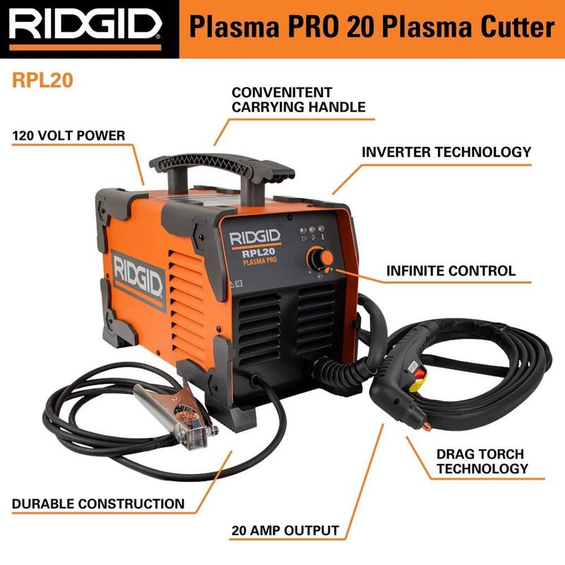 RIDGID 20 Amp Plasma Pro Plasma Cutter 120V Input Cuts up to 1/4 in. Inverter Technology - RPL20