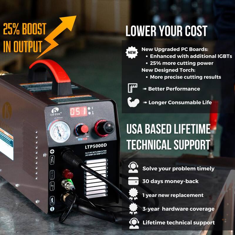 Lotos 50 Amp Non-Touch Pilot Arc Inverter Plasma Cutter for Metal, Dual Voltage 110V/220V, 1/2 in. Clean Cut - LTP5000D