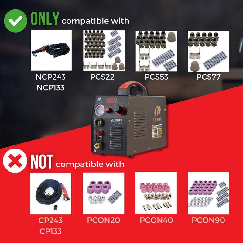 Lotos 50 Amp Non-Touch Pilot Arc Inverter Plasma Cutter for Metal, Dual Voltage 110V/220V, 1/2 in. Clean Cut - LTP5000D