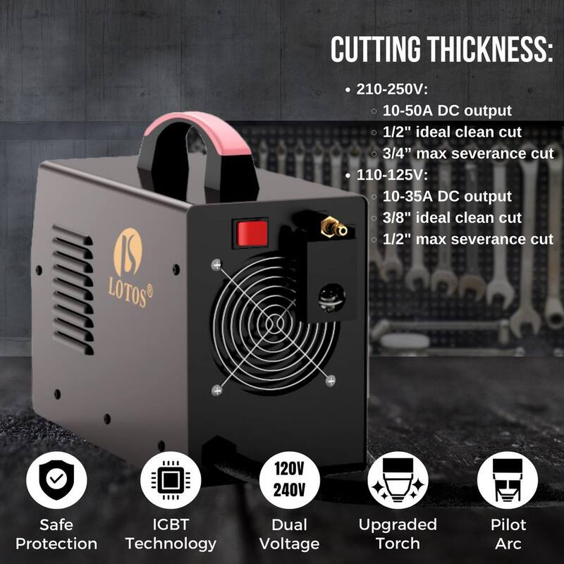 Lotos 50 Amp Non-Touch Pilot Arc Inverter Plasma Cutter for Metal, Dual Voltage 110V/220V, 1/2 in. Clean Cut - LTP5000D