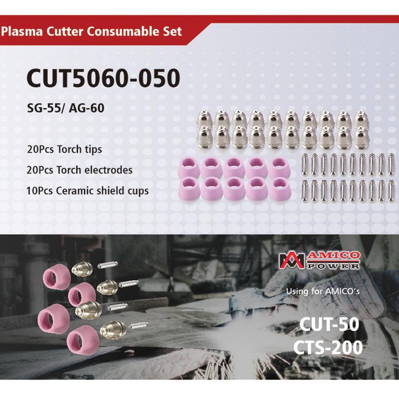 AMICO POWER 50 Amp - 60 Amp Plasma Cutter Consumable Set, Use for CUT-50 CUT-60 APC-50 APC-60 CUT-55M and CTS-200 - CUT50-G50