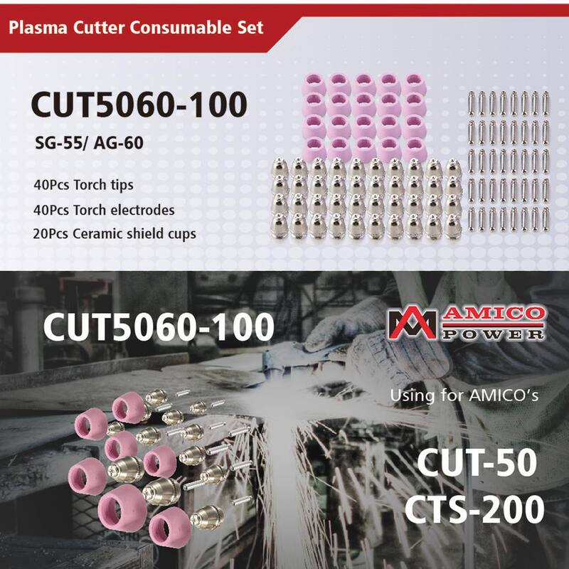 AMICO POWER 50 Amp - 60 Amp Plasma Cutter Consumable Set, Use for CUT-50 CUT-60 APC-50 APC-60 CUT-55M and CTS-200 - CUT5060-100