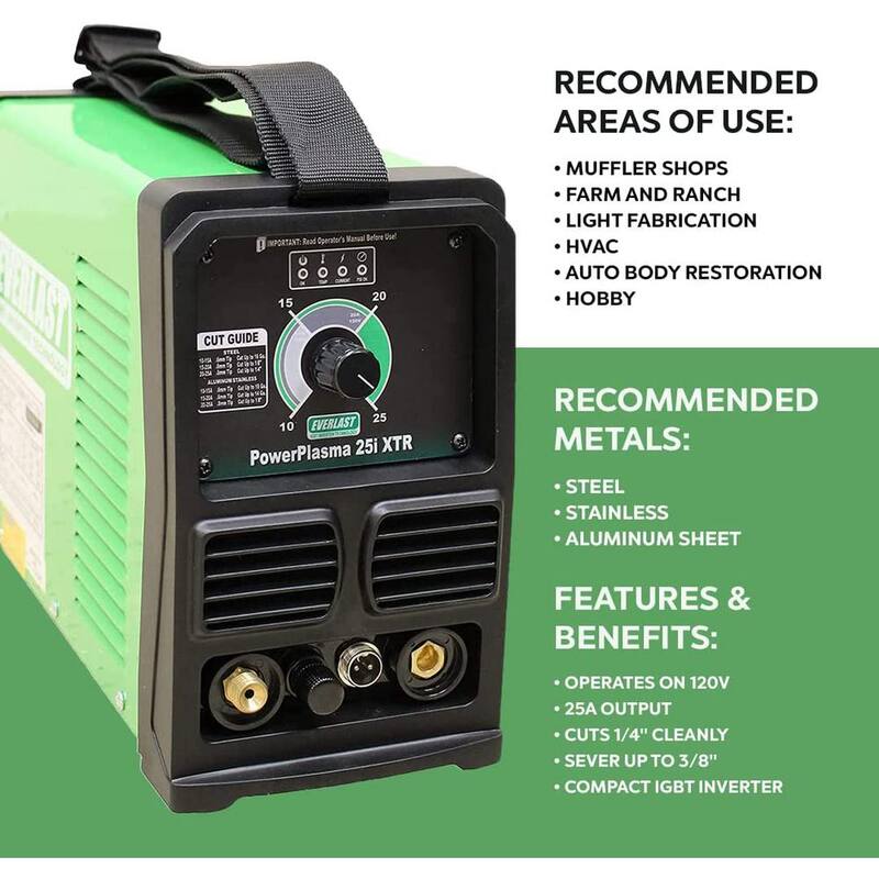 Everlast 25 Amp Plasma Cutter 1/4 in. Daily Use Cut 120-Volt Super Compact and Lightweight - PowerPlasma 25i XTR