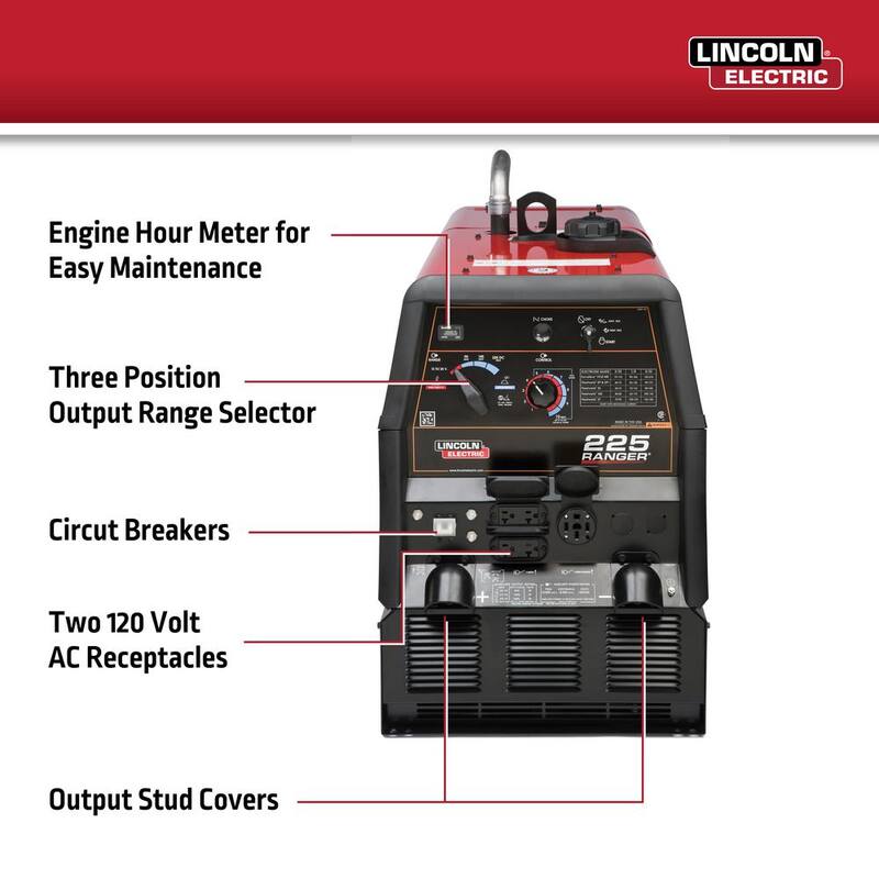 Lincoln Electric 225 Amp Ranger 225 Gas Engine Driven DC Multi-Process Welder, 10.5 kW Peak Generator (Kohler) - K2857-1