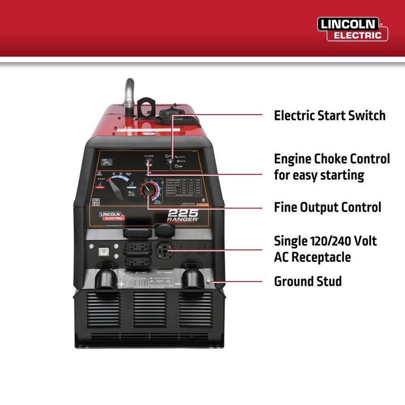 Lincoln Electric 225 Amp Ranger 225 Gas Engine Driven DC Multi-Process Welder, 10.5 kW Peak Generator (Kohler) - K2857-1