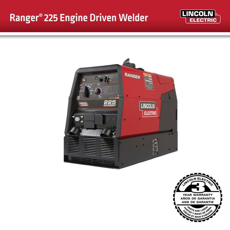 Lincoln Electric 225 Amp Ranger 225 Gas Engine Driven DC Multi-Process Welder, 10.5 kW Peak Generator (Kohler) - K2857-1
