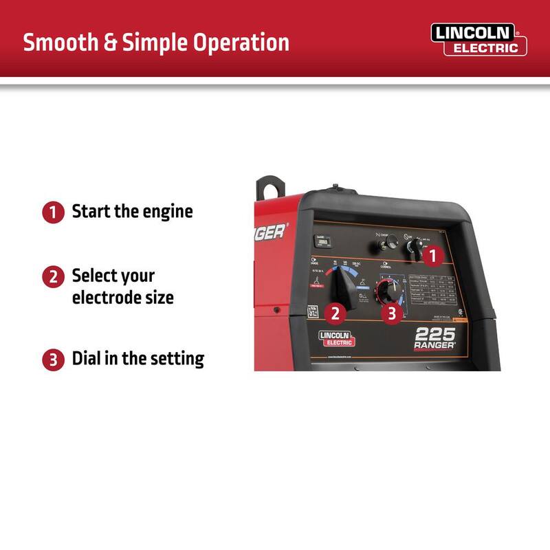 Lincoln Electric 225 Amp Ranger 225 Gas Engine Driven DC Multi-Process Welder, 10.5 kW Peak Generator (Kohler) - K2857-1