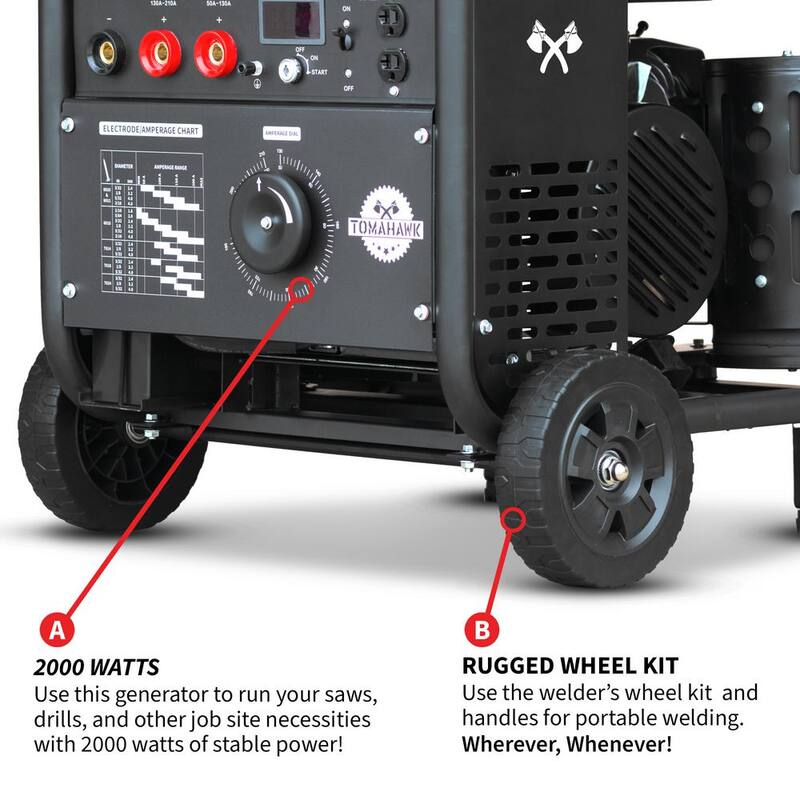 Tomahawk Power 210 Amp DC Multi Process MMA TIG Stick Welder Generator w/ 15 HP 2,000-Watt Electric Start Inverter Engine Driven Welder - TWG210A