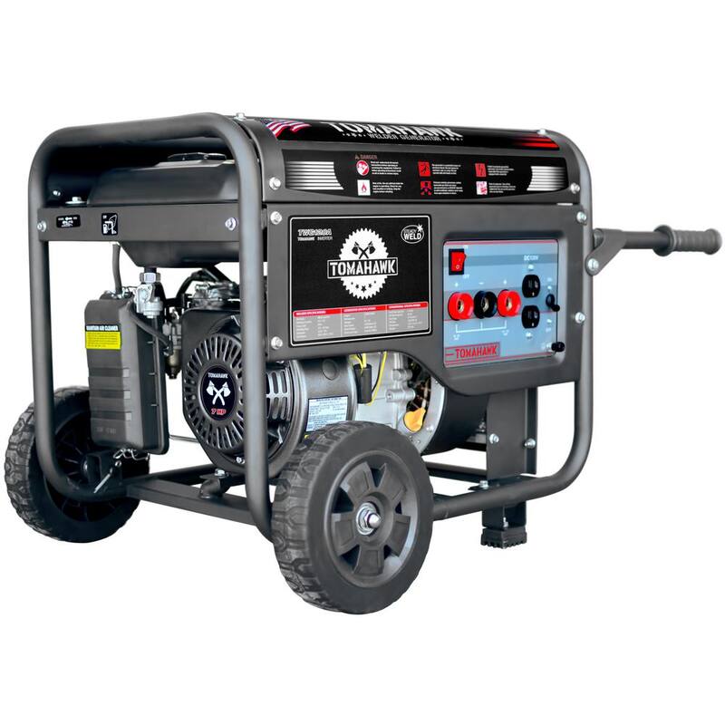 Tomahawk Power 120 Amp DC Multi Process MMA Stick Welder Generator w/ 7 HP 2,200-Watt Inverter Engine Driven Welder and Wheel Kit - TWG120A
