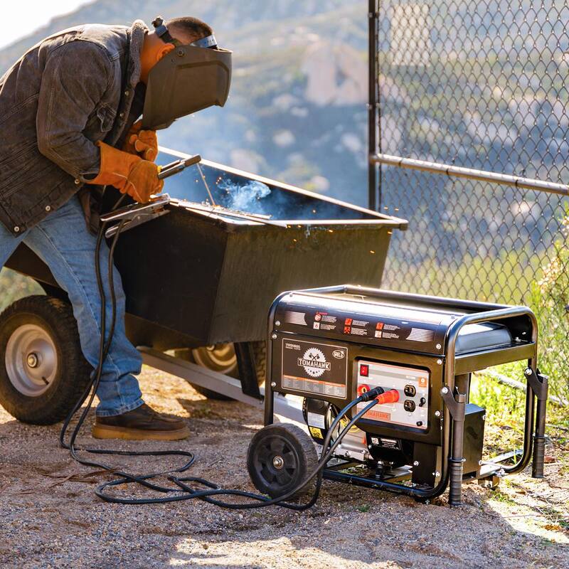 Tomahawk Power 120 Amp DC Multi Process MMA Stick Welder Generator w/ 7 HP 2,200-Watt Inverter Engine Driven Welder and Wheel Kit - TWG120A