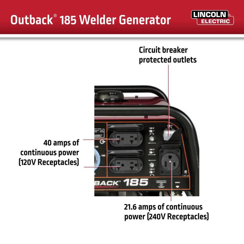 Lincoln Electric 185 Amp Outback 185 Engine Driven DC Stick Welder, 5.7 kW Peak Generator (Kohler) - K2706-2