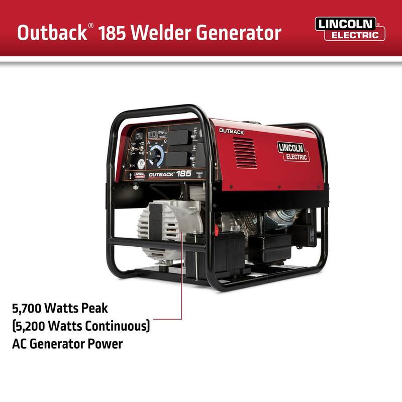 Lincoln Electric 185 Amp Outback 185 Engine Driven DC Stick Welder, 5.7 kW Peak Generator (Kohler) - K2706-2