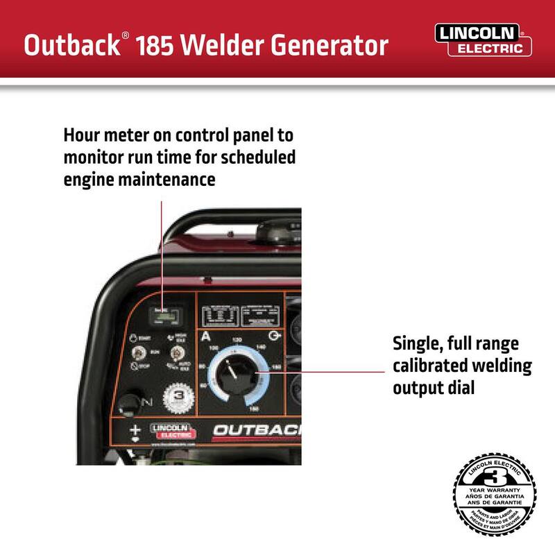 Lincoln Electric 185 Amp Outback 185 Engine Driven DC Stick Welder, 5.7 kW Peak Generator (Kohler) - K2706-2