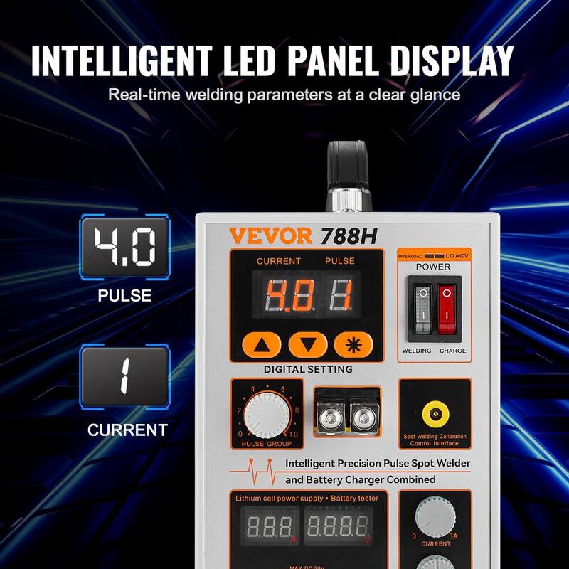 VEVOR 800A Battery Spot Welder, 788H Pulse Spot Welder & Battery Charger, Portable High-Power Battery Welding Machine - BYQDCDHJX015TCK0CV1-0731