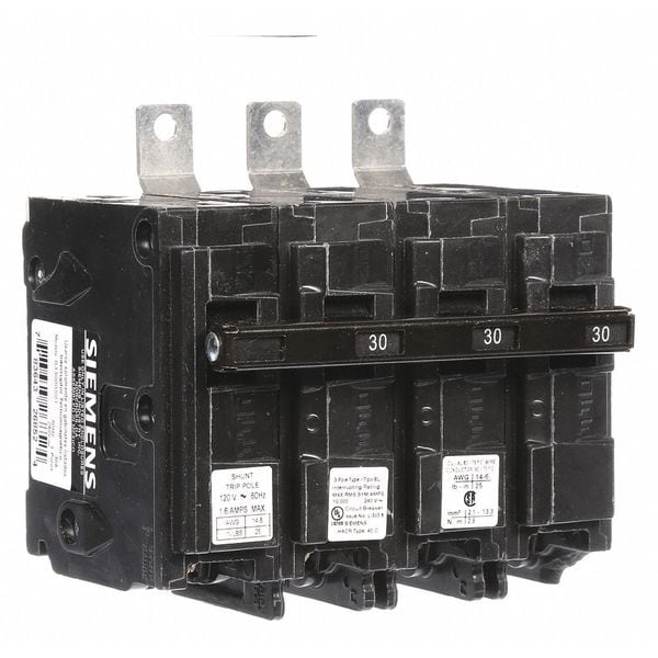 Siemens Miniature Circuit Breaker, BL Series, 30A, 3 Pole, 120/240V AC, 10kA at 240V AC - B33000S01