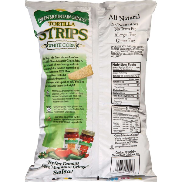 Tiras de Tortilla Blancas Orgánicas Green Mountain Gringo de 8 oz., PK12 - 2.00220