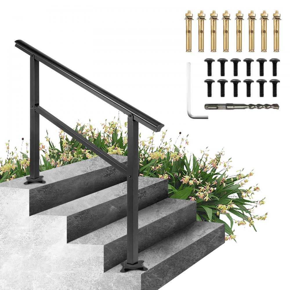 VEVOR Handrail Outdoor Stairs 47.6 X 35.2 Inch Outdoor Handrail Outdoor Stair Railing Adjustable from 0 to 30 Degrees Handrail for Stairs Outdoor Aluminum Black Stair Railing Fit 3-4 Steps - LZLTFSDHGLZHSKD01V0
