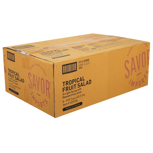 Savor Imports Coctel de Frutas Tropicales en Almíbar Ligero de 108 oz., Paquete de 6 - 429736