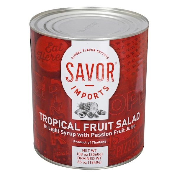 Savor Imports Coctel de Frutas Tropicales en Almíbar Ligero de 108 oz., Paquete de 6 - 429736