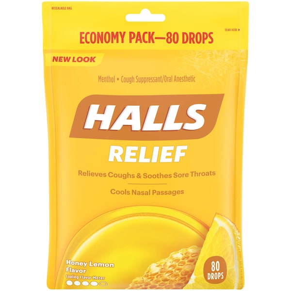 Pastillas para la tos de miel y limón de Halls, paquete de 80 unidades, PK12 - 00108