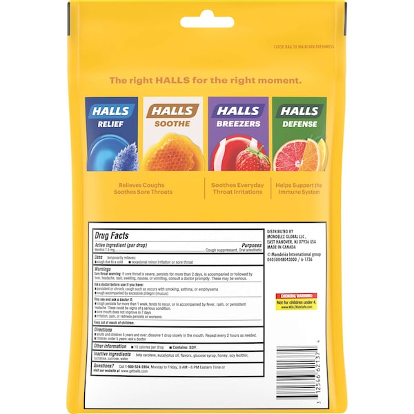 Pastillas para la tos de miel y limón de Halls, paquete de 80 unidades, PK12 - 00108