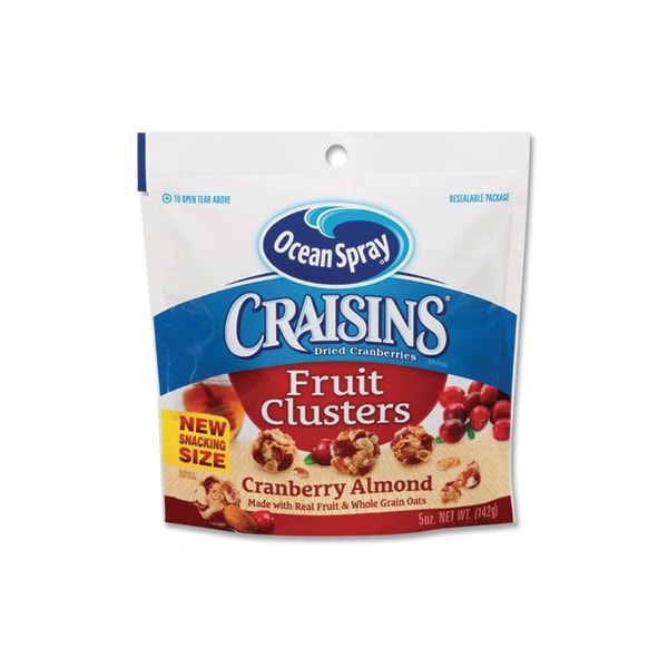 Ocean Spray Craisins Fruit Clusters, Arándano Almendra, Bolsa Resellable de 5 oz, 12 unidades por caja, PK12 - OCE22963

Por favor, házmelo saber si necesitas ayuda con algo más.