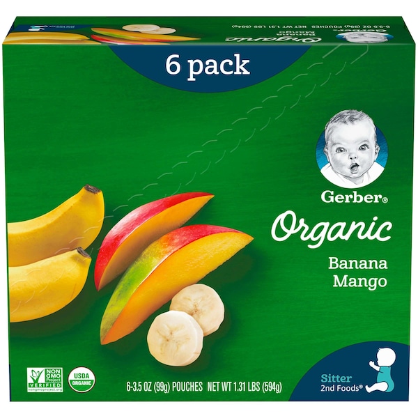 Alimento para bebé orgánico de plátano y mango Gerber Gerber 2nd Foods 3.5 oz., PAQ12 - 00015000960155