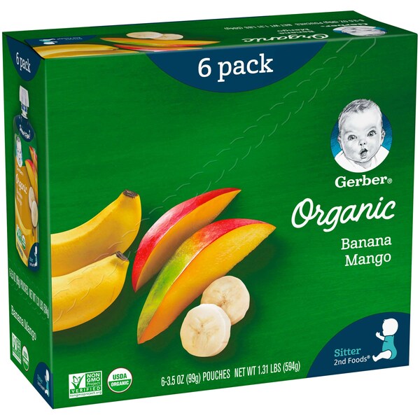Alimento para bebé orgánico de plátano y mango Gerber Gerber 2nd Foods 3.5 oz., PAQ12 - 00015000960155