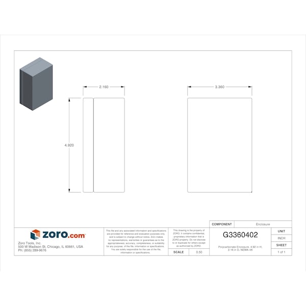 Box Enclosures Polycarbonate Electrical Enclosures, 4.9 in H, 2.2 in D, 3.4 in W, NEMA 4X - BEN-30PBK
