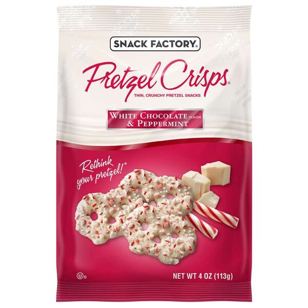 Fábrica de bocadillos Snack Factory, Chocolate Blanco con Menta Navideña, 4 oz., Paquete de 12 - 110821