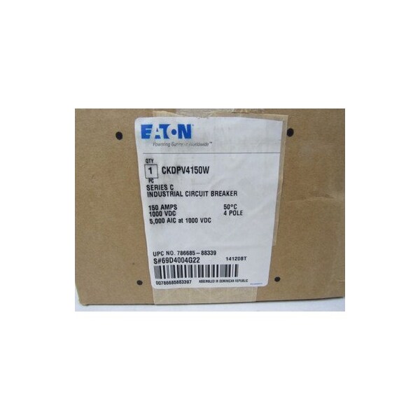 Eaton CKD PV 1000 VDC 4P 150A 5KA 100% RATED F/F W/O COLLARS - CKDPV4150W
