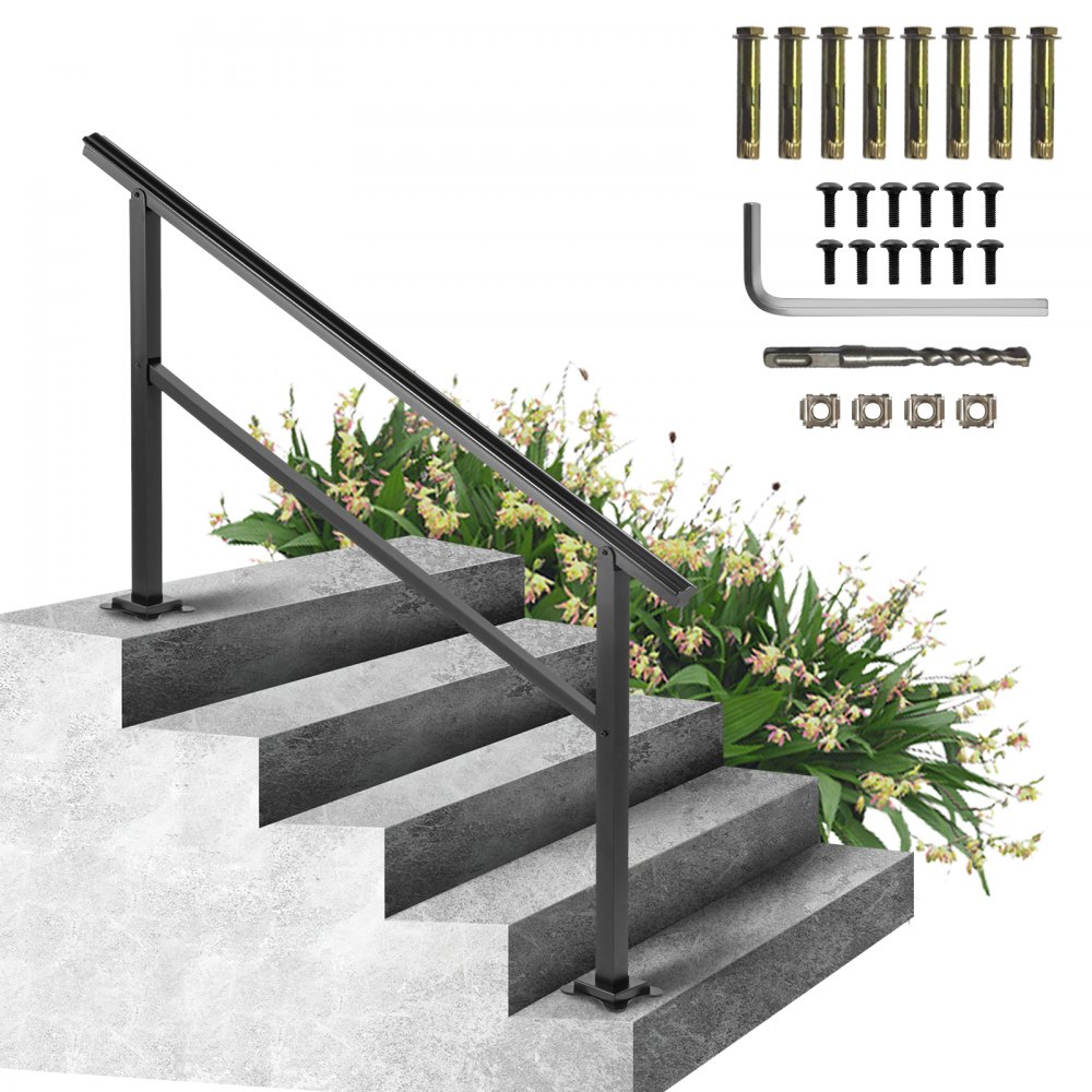 VEVOR Outdoor Handrail 165LBS Load Handrail Outdoor Stairs Aluminum Stair Handrail 60 x 35" Outdoor Stair Railing Transitional Range from 0 to 30° Staircase Handrail Fits 4-5 Steps with Screw Kit - TFDGLZHS5FT585EFIV0