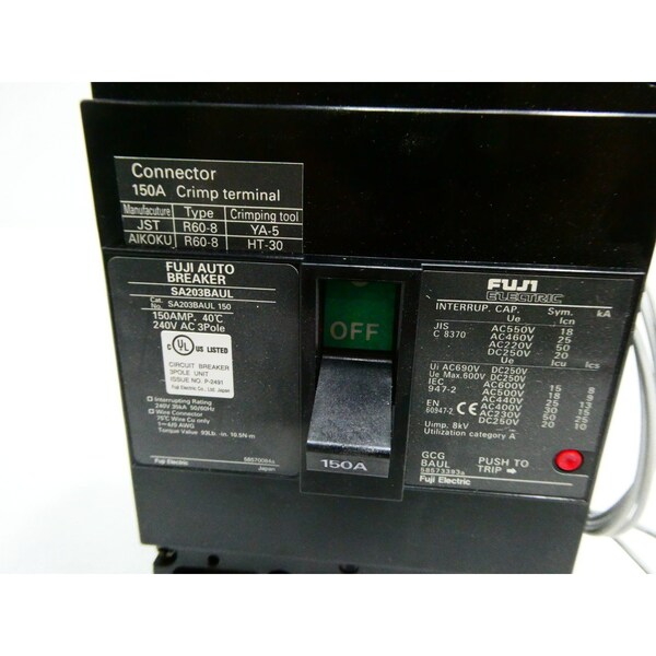 Fuji Electric Circuit Breaker, 150A, 3 Pole, 240V AC - SA203BAUL 150