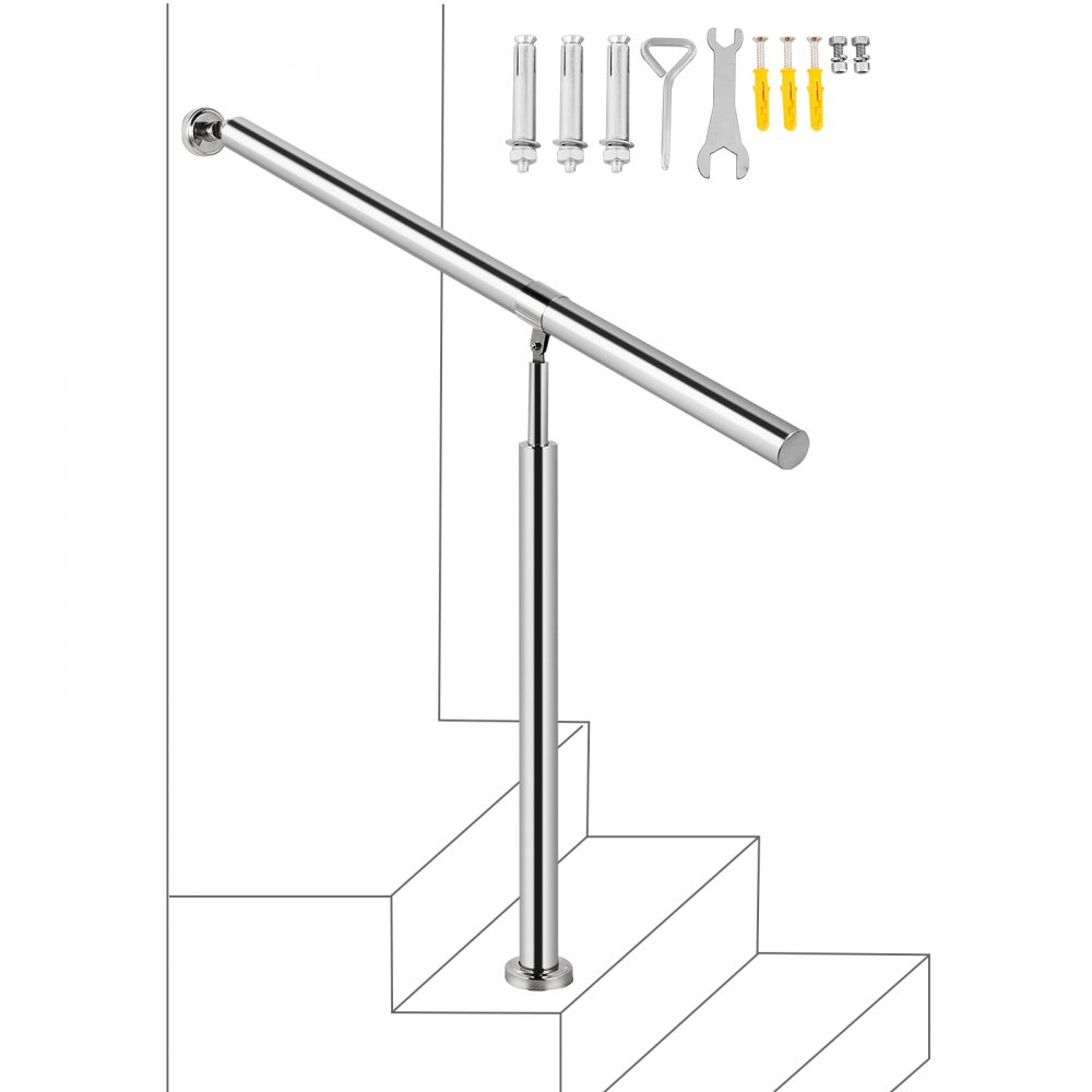 VEVOR Step Handrail 304 Stainless Steel Stair Railing 1-2 Step for Indoor and Outdoor Adjustable Metal Hand Rails for Steps, 31.5x35.4 Inch, Silver - LTFS1BBXGMLFS0001V0