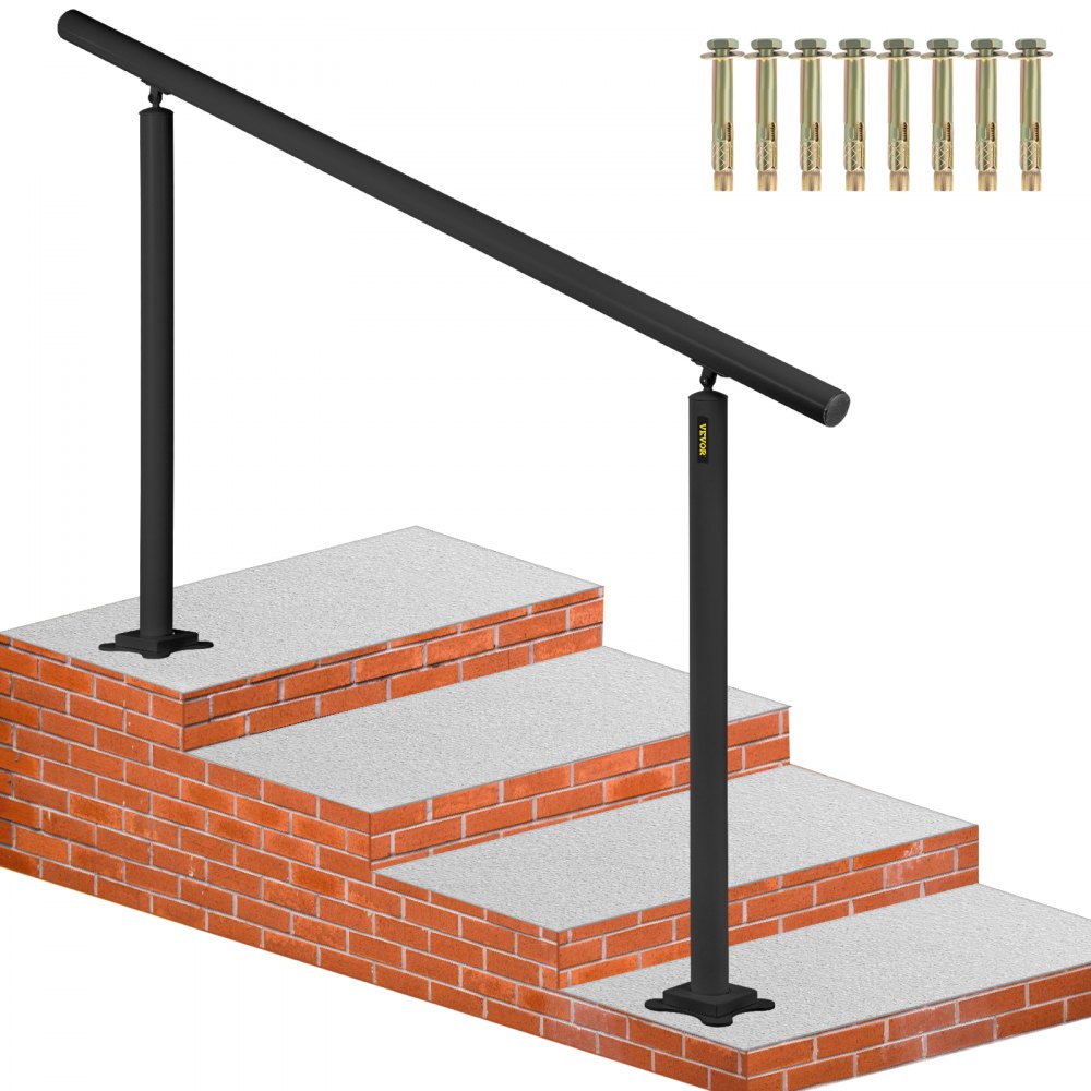 VEVOR Outdoor Stair Railing Kit, 5 FT Handrails 0-5 Steps, Adjustable Angle Black Aluminum Stair Hand Rail for The Elderly, Handrails for Indoor & Outdoor Steps - SNLZSLZYGL5FT1GTPV0