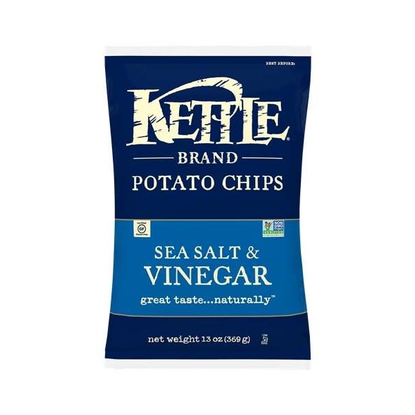 Kettle Foods - Papas Fritas de Papa con Vinagre y Sal Marina 13 oz., Paquete de 9 - 112230