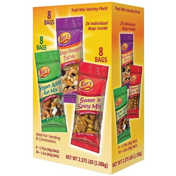 Paquete variado de mezcla de frutos secos Kars, 6-1/2"x3-9/10"x11-3/10", 24 unidades, MI PK - KAR08361