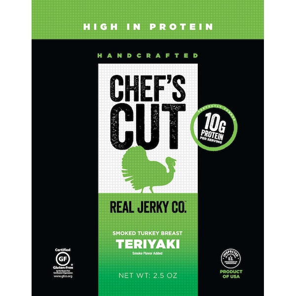 Corte de chef Real Jerky Co Pecho de Pavo Ahumado Teriyaki 2.5 oz., paquete de 8 - 5027