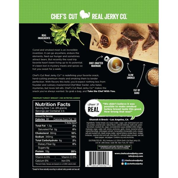 Corte de chef Real Jerky Co Pecho de Pavo Ahumado Teriyaki 2.5 oz., paquete de 8 - 5027