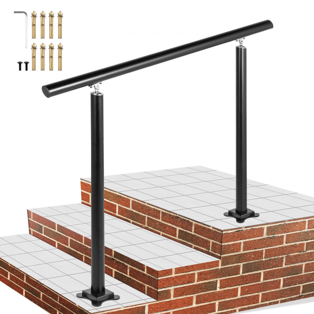 VEVOR Outdoor Stair Railing Kit, 3 FT Handrails 1-3 Steps, Adjustable Angle Black Aluminum Stair Hand Rail for The Elderly, Handrails for Outdoor Steps - LZLTFS3YCYGHSDLZ1V0
