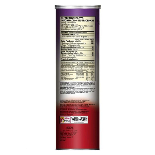 Pringles Pringles Original Reducidas en Grasa Papa Crujiente 4.9 oz., Paquete de 14 - 3800013865