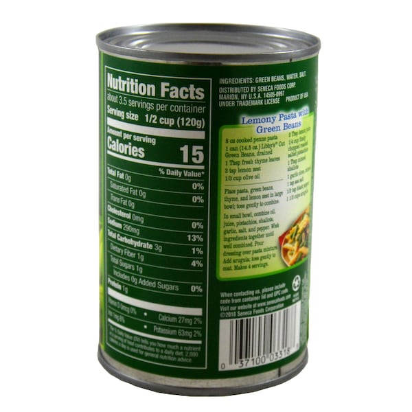 Libbys Libby Cut Green Beans 4 Sieve 14.5 oz., PK24 - F003710093318

Judías verdes cortadas Libby de Libbys, tamiz 4, 14.5 oz., paquete de 24 - F003710093318