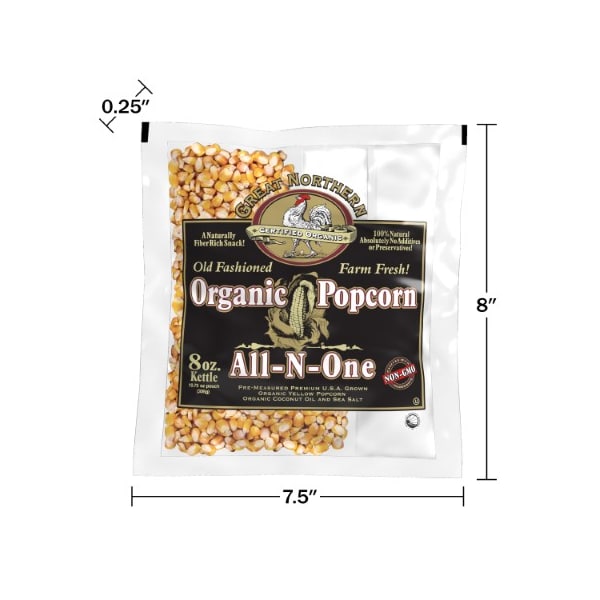 Palomitas de maíz Great Northern 4138 certificadas como orgánicas, 8 oz, al estilo antiguo, paquetes de porciones de palomitas de maíz Great Northern 18 piezas - 443551KIE