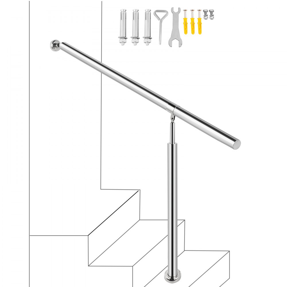 VEVOR Step Handrail 304 Stainless Steel Stair Railing 3-4 Step for Indoor and Outdoor Adjustable Metal Hand Rails for Steps, 59x35.4 Inch, Silver - LTFS2BBXGMLFS0001V0