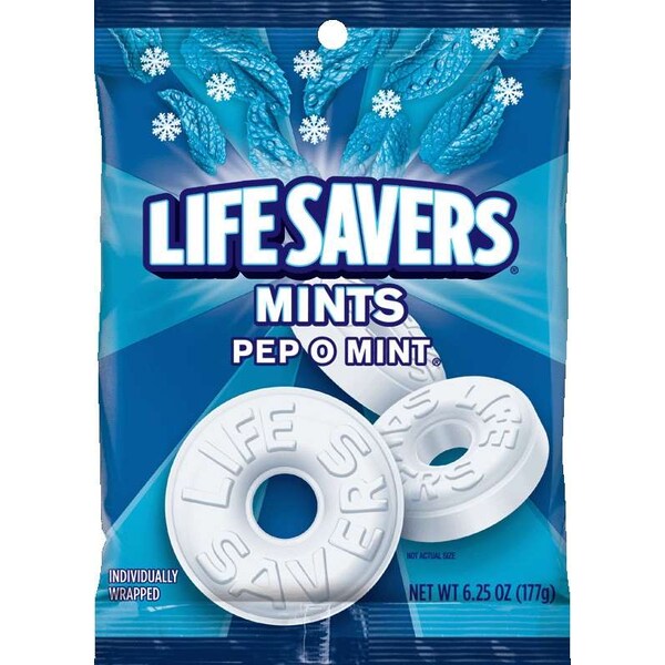 Salvavidas Lifesavers Pep-O-Mint Candy 6.25 oz. Bolsa, Paquete de 12 - 314134
