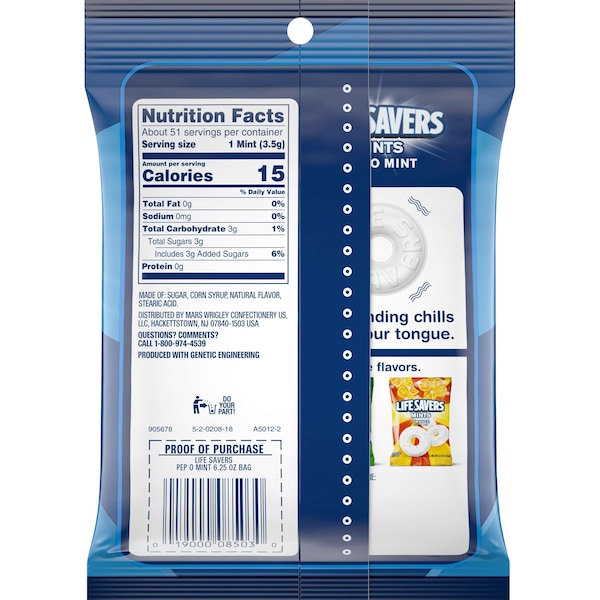 Salvavidas Lifesavers Pep-O-Mint Candy 6.25 oz. Bolsa, Paquete de 12 - 314134